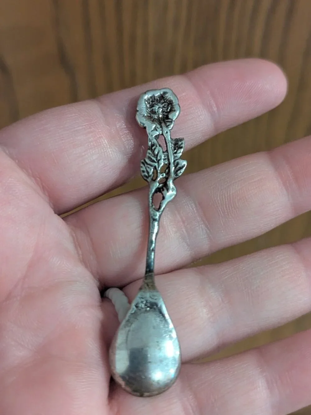 Antique Silver 830 Rose‎ Floral Salt Spoon Ornate Beautiful 2.5
